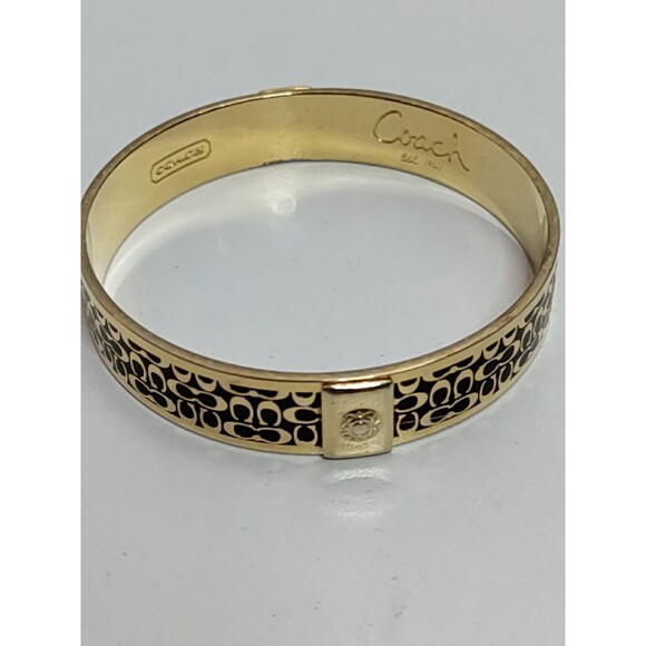 Coach Gold Tone & Black Signature C Statement Bangle Bracelet - Picture 4 of 4